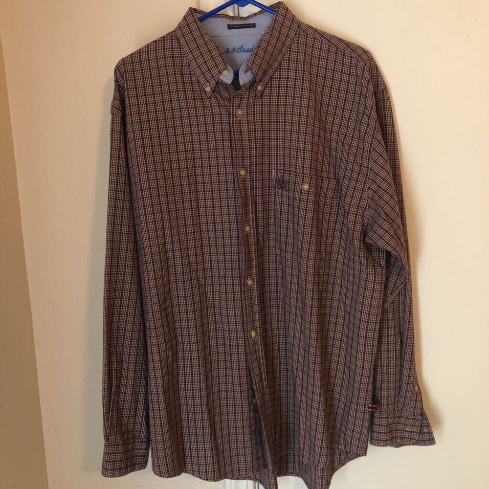Bb Classics Mens Button Down Shirt Brown Check Long Sleeve Collar Pocket Logo L